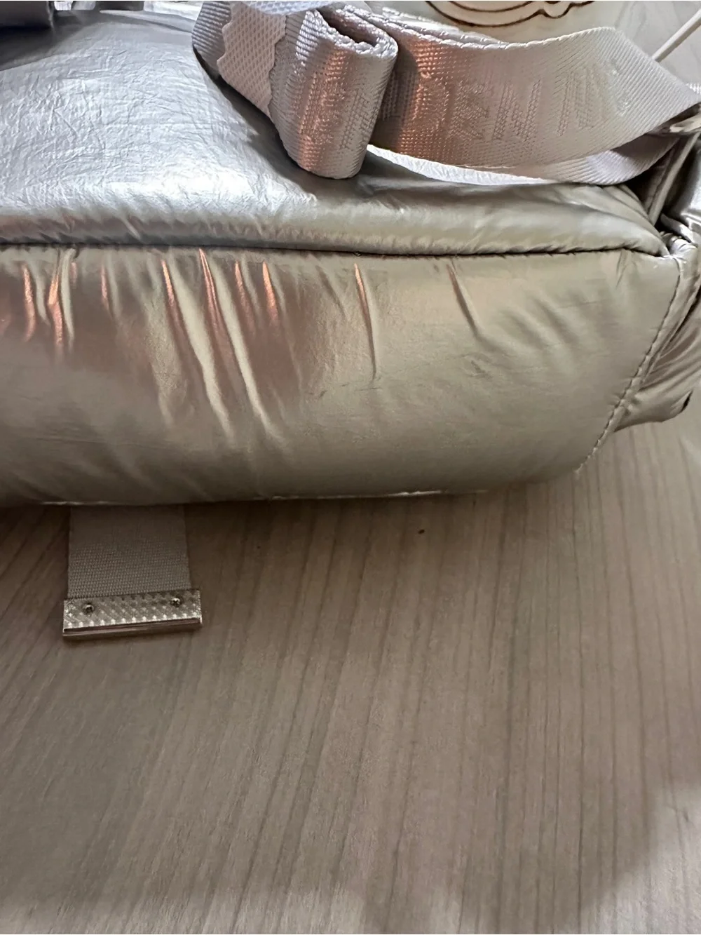 Steve Madden Metallic Silver Puffer Mini Backpack